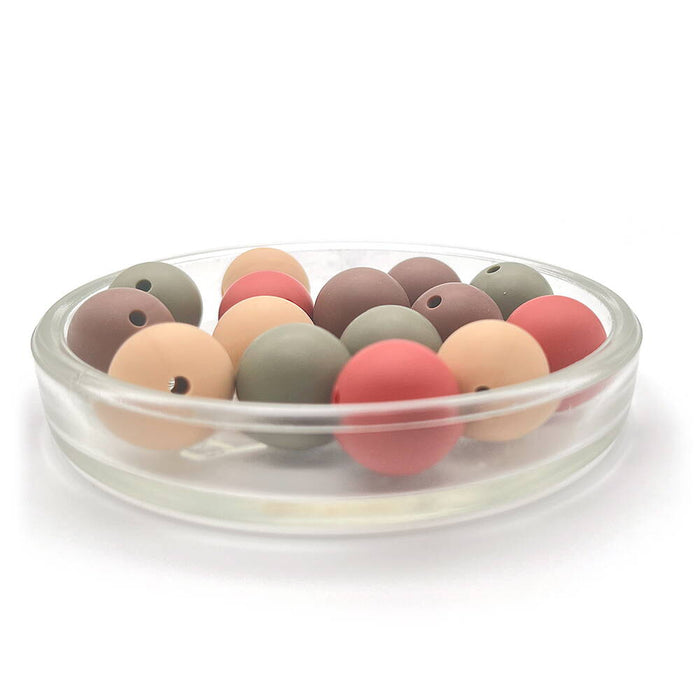 Set of silicone beads, "earth tones", 15mm, 15-pack