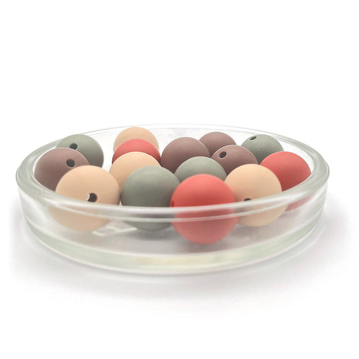 Set med silikonpärlor, "earth tones", 15mm, 15-pack