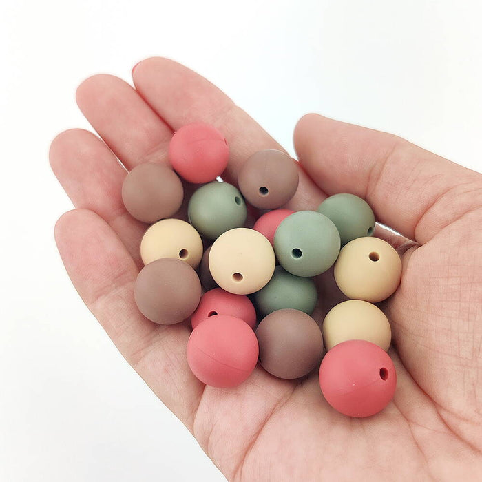 Set of silicone beads, "earth tones", 15mm, 15-pack