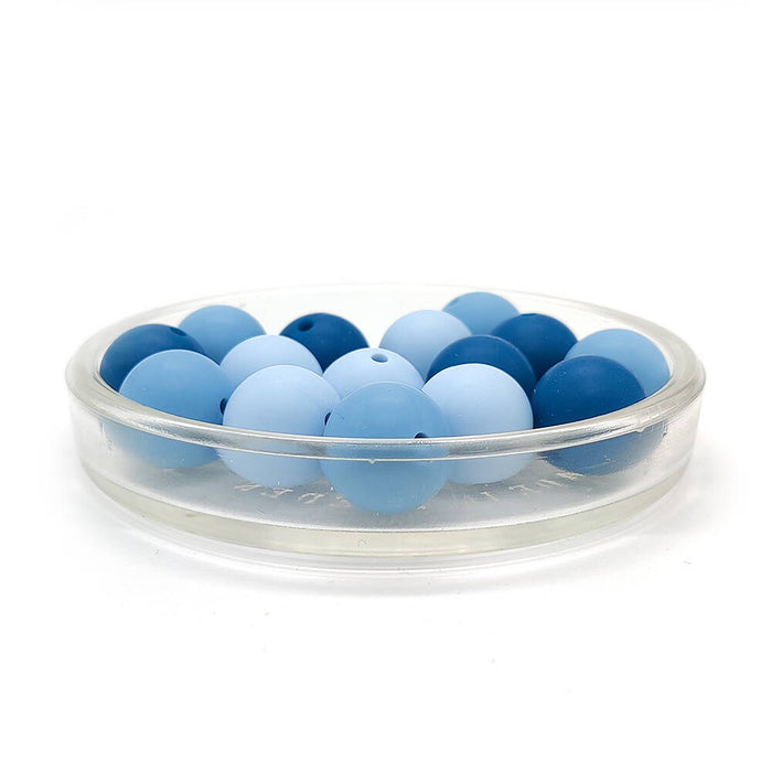 Sett med silikonperler, "blå blanding", 15mm, 15-pakning