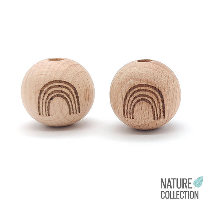 Wooden beads with engraved rainbow, 20mm, 2-pack