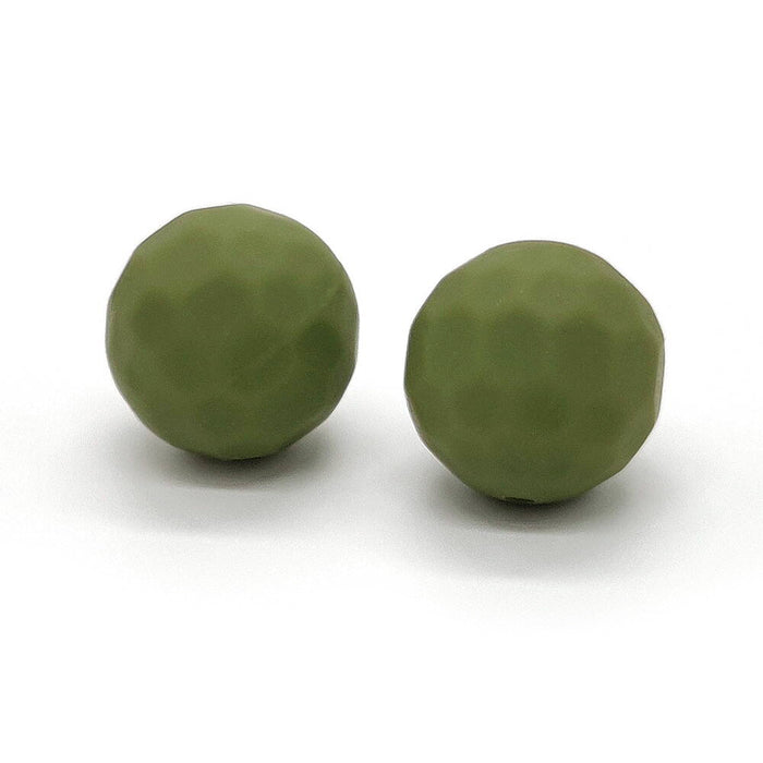 Faceted silicone bead, olive green, 15mm