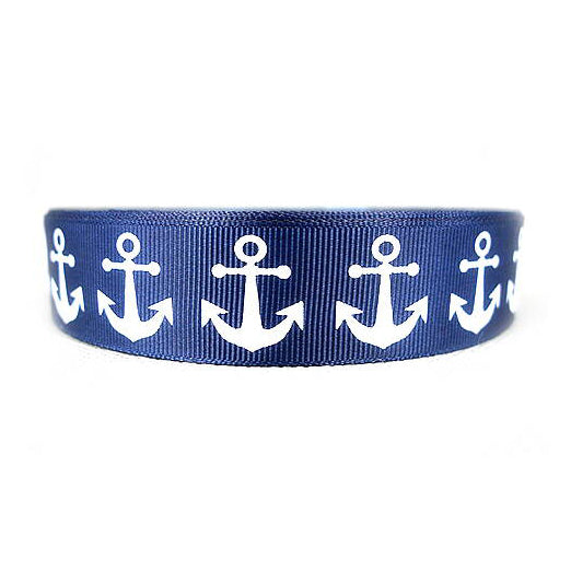 Navy blue band with white anchors, 22mm