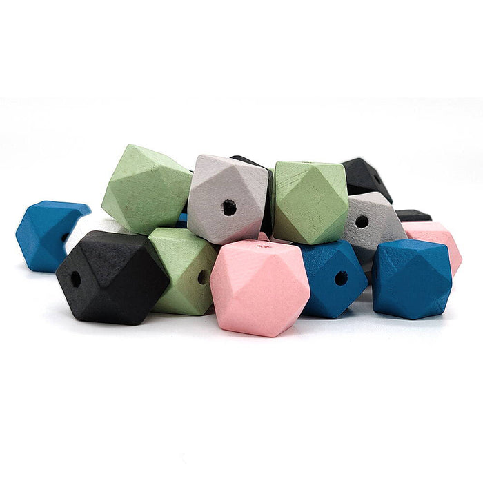 Kantiga träpärlor i färg, 15mm, 2-pack