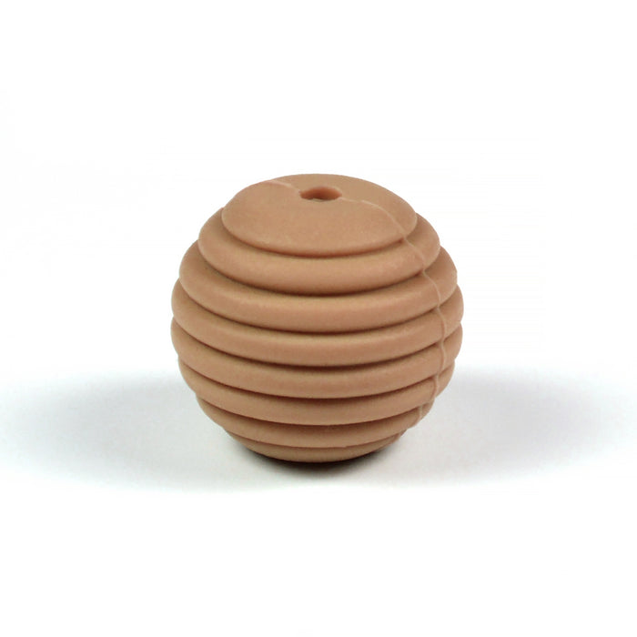 Ribbed silicone bead, nougat, 15mm