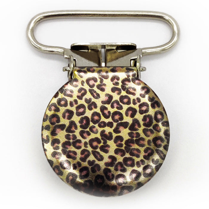 Metal clip, round, leopard