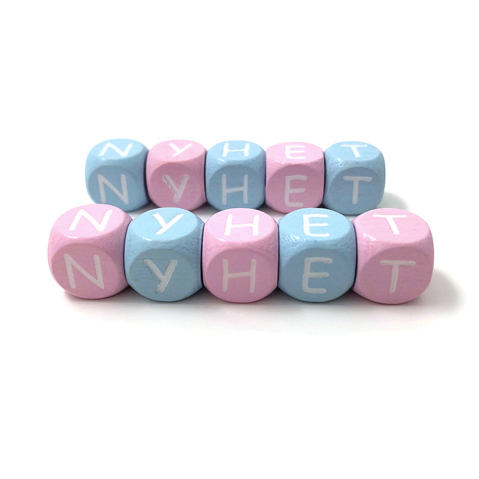 Light blue wooden letter beads, 10mm, cubes, A–Z