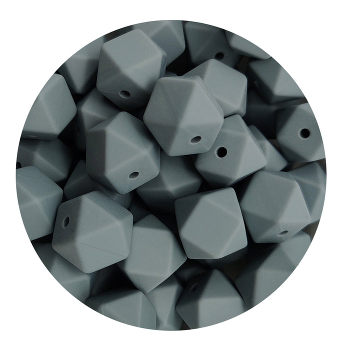 Angular silicone bead, dark grey, 14mm