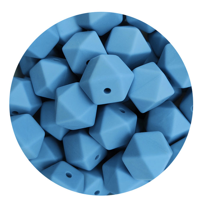 Kantet silikonperle, pudderblå, 14 mm