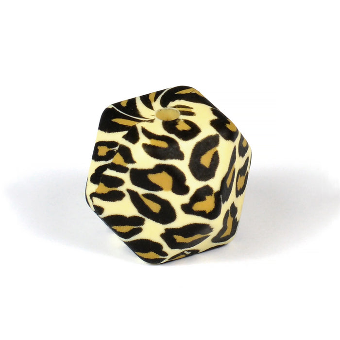 Kantig silikonpärla, leopard, 14mm