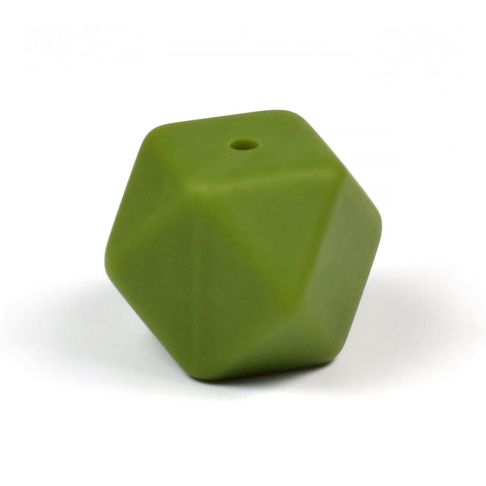 Kantig silikonpärla, olivgrön, 14mm