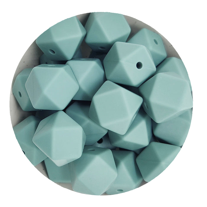 Kantet silikonperle, tåkeblå, 14 mm