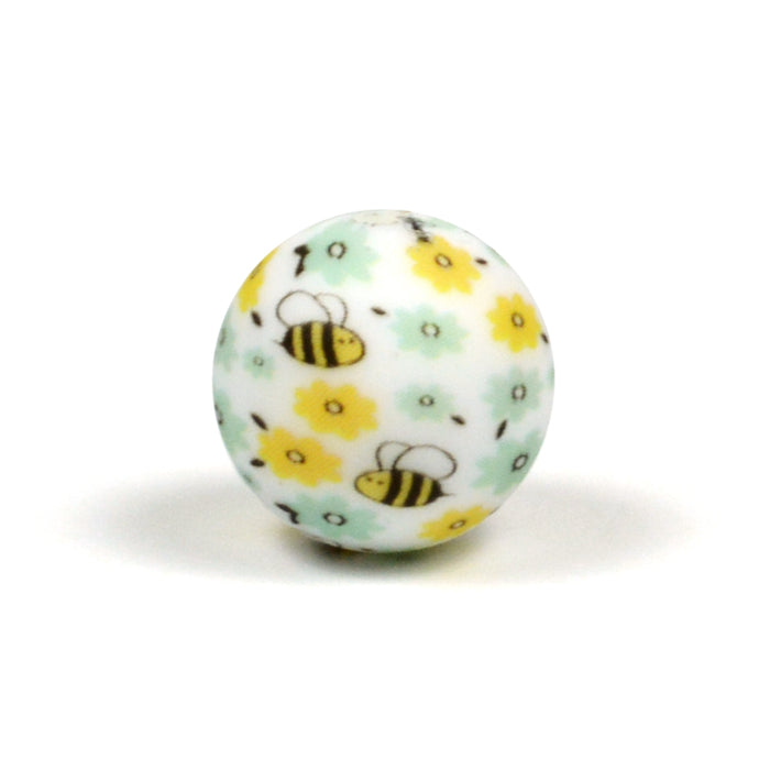 Silicone beads, flowers &amp; bees, 15mm