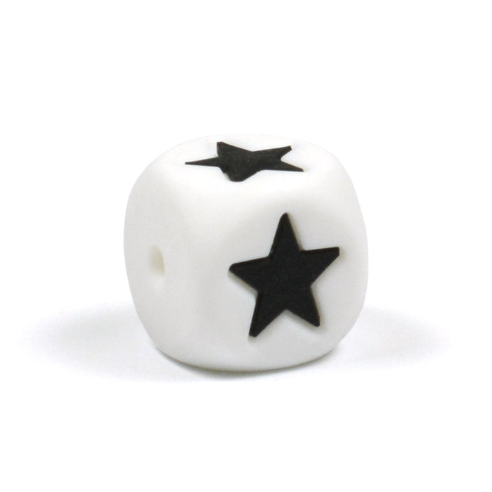 Silicone letter beads, white, heart and star