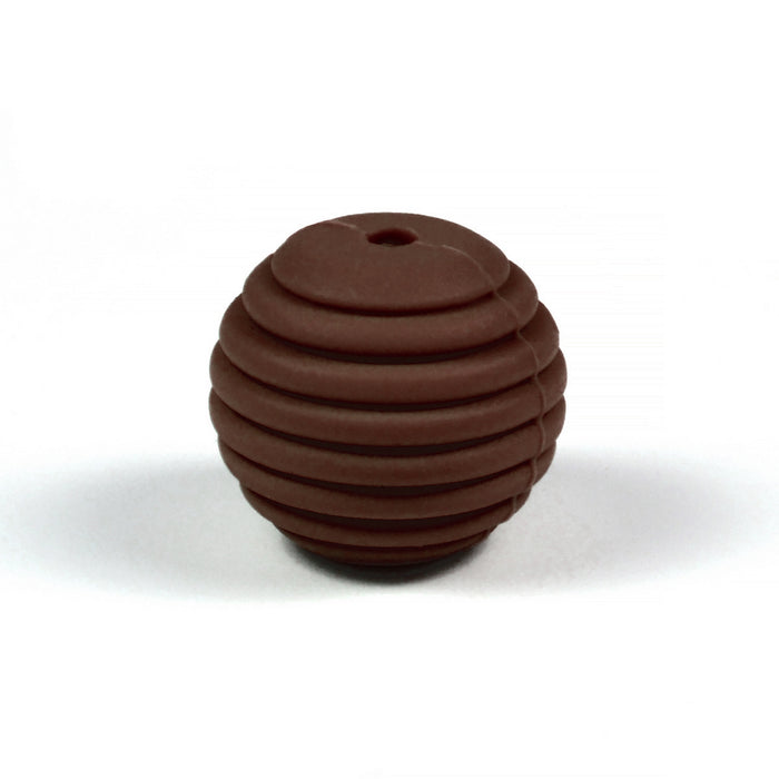 Räfflad silikonpärla, chokladbrun, 15mm