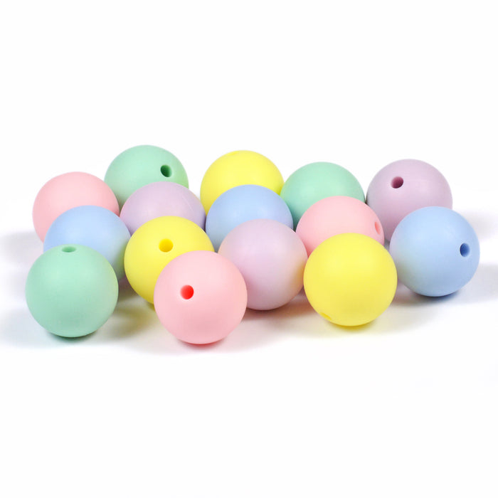 Set of silicone beads, "pastel mix", 15mm, 15-pack