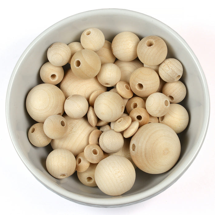 Set med träpärlor, obehandlade, 60-pack