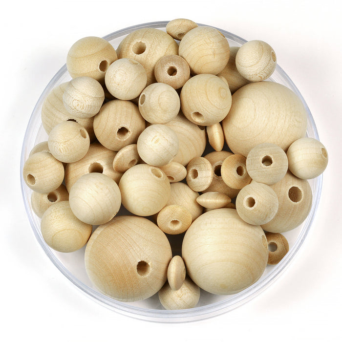 Set med träpärlor, obehandlade, 60-pack