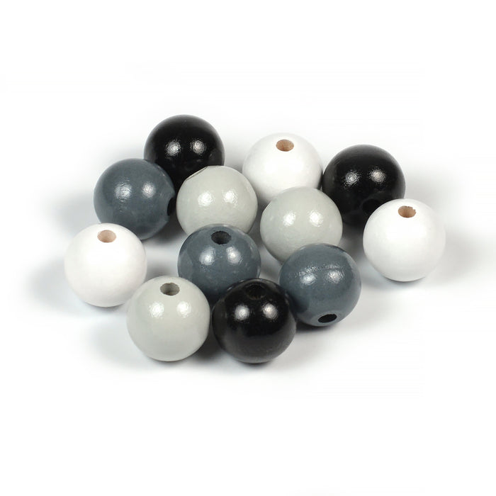 Craft set with wooden beads, 15mm, grey-mix