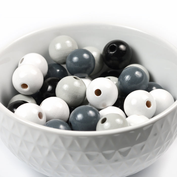 Craft set with wooden beads, 15mm, grey-mix