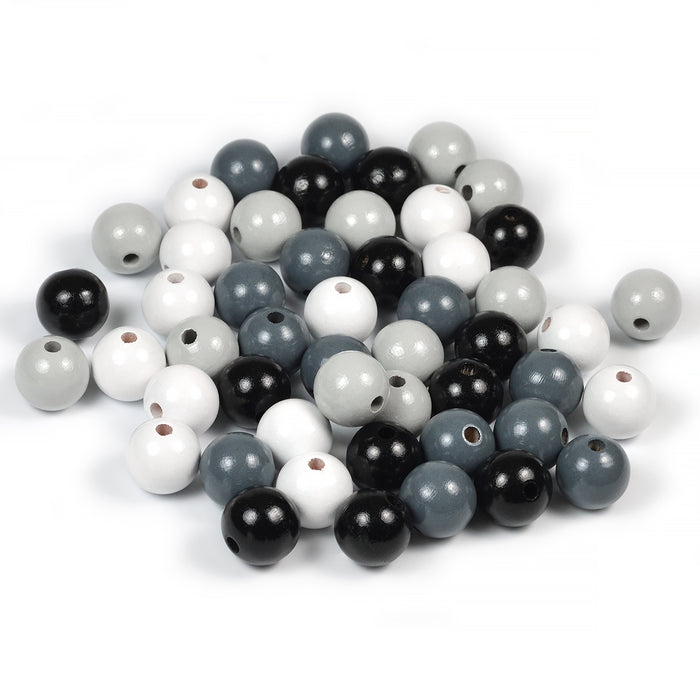 Craft set with wooden beads, 15mm, grey-mix