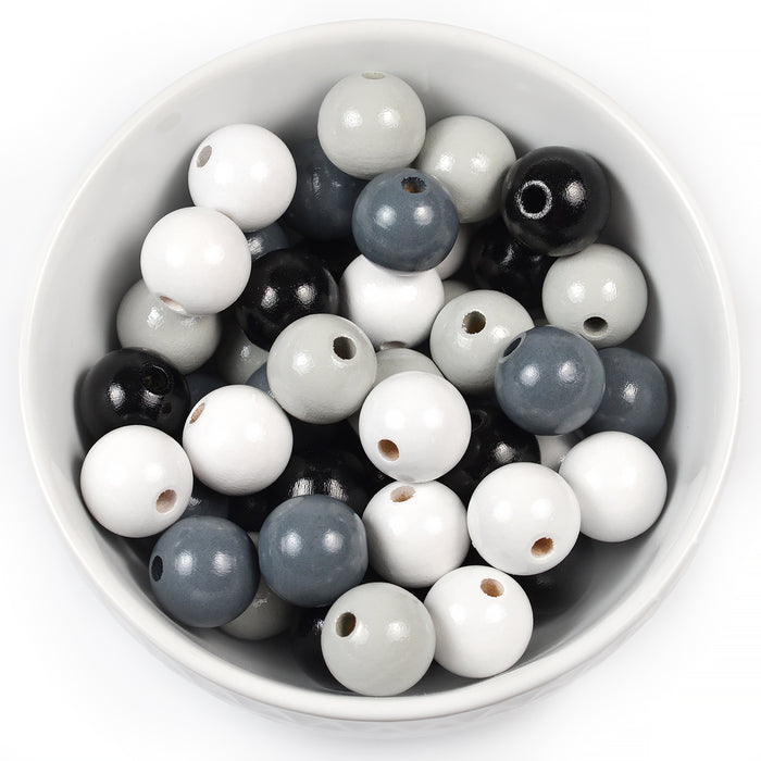 Craft set with wooden beads, 15mm, grey-mix