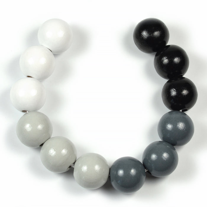 Craft set with wooden beads, 15mm, grey-mix