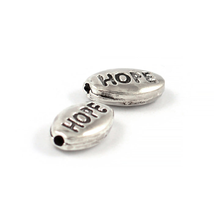 Ovala metallpärlor, "hope", antiksilver, 10x6mm, 10st