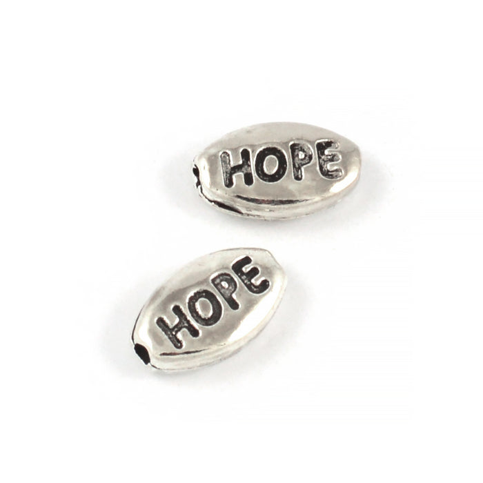 Ovala metallpärlor, "hope", antiksilver, 10x6mm, 10st