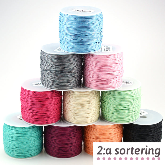 Hel rulle vaxat bomullssnöre, 1mm – 2:a sortering