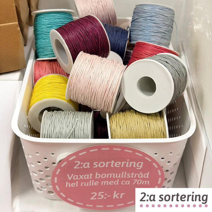 Hel rulle vaxat bomullssnöre, 1mm – 2:a sortering