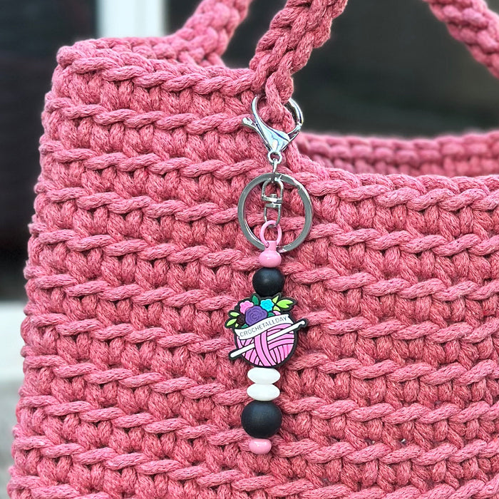 Motivpärla i silikon, nystan med blommor "Crochet All Day"