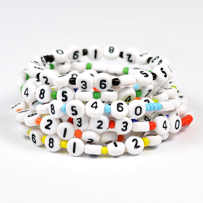 Number beads, white, mixed