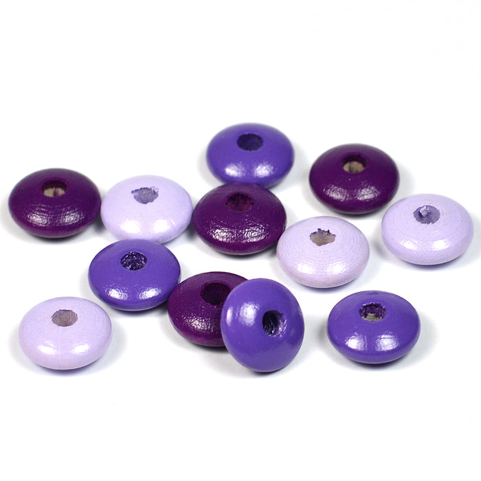 Wooden lenses, purple mix, 100 pcs