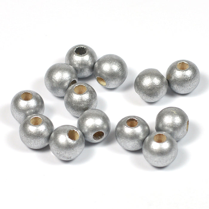 Wooden beads, 8mm, silver, 60pcs