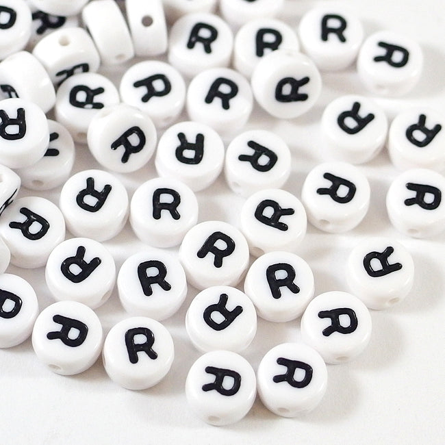 White, round letter beads, A-Z