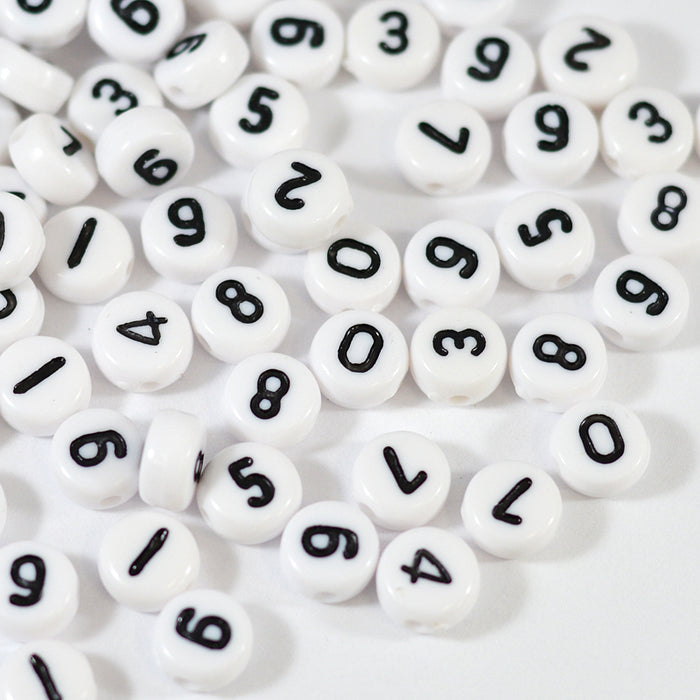 Number beads, white, mixed