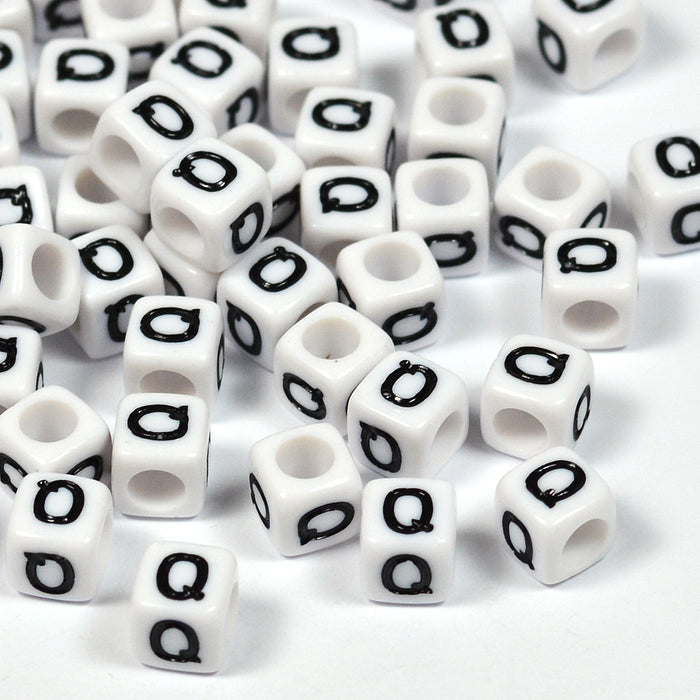 White letter beads, cube, 6mm, A–Z