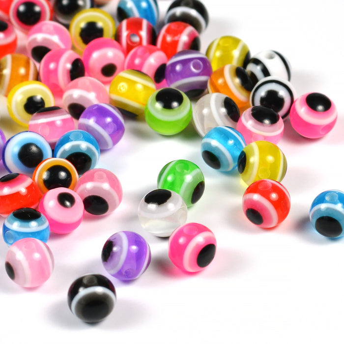 Resin beads "Evil Eye", color mix, 6mm, 100pcs