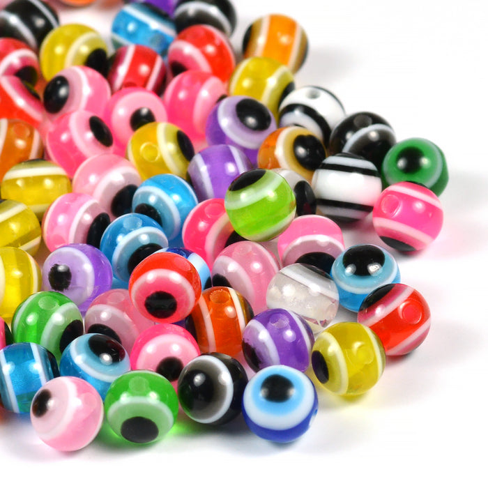 Resin beads "Evil Eye", color mix, 6mm, 100pcs
