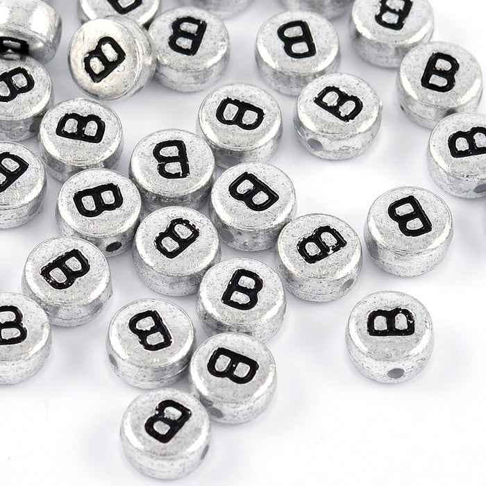 Letter beads, silver, A-Z