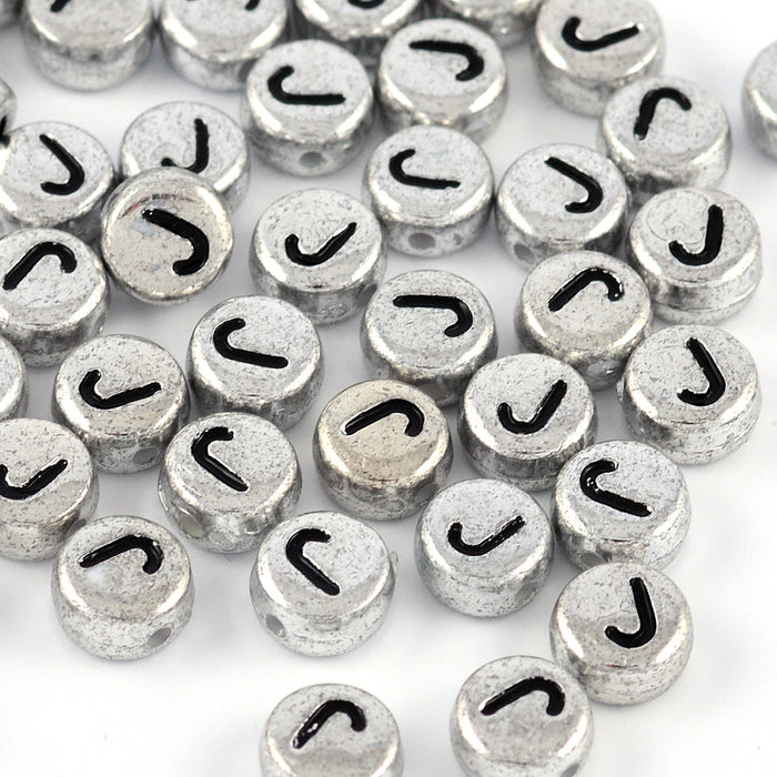 Letter beads, silver, A-Z