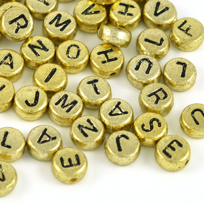 Letter beads, gold, mixed
