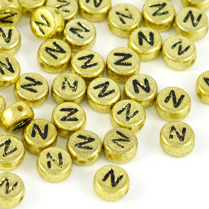 Letter beads, gold, A-Z