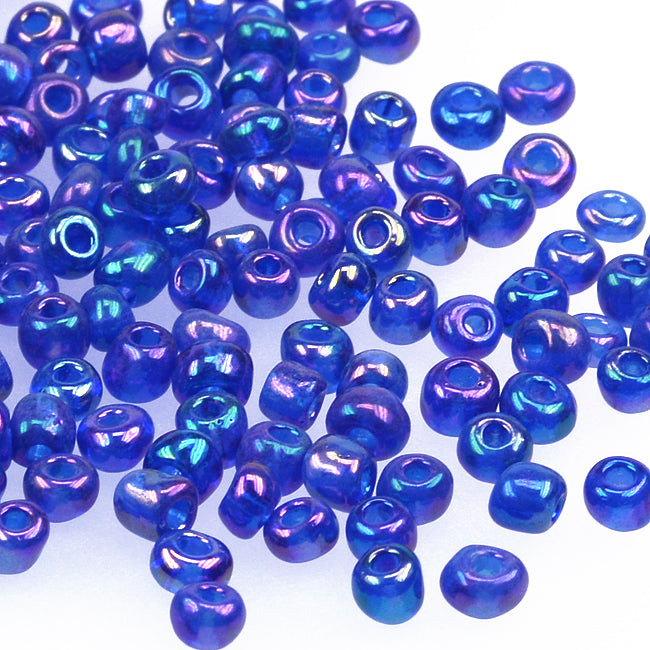 Seed Beads, 4mm, transparent-rainbow marinblå, 30g