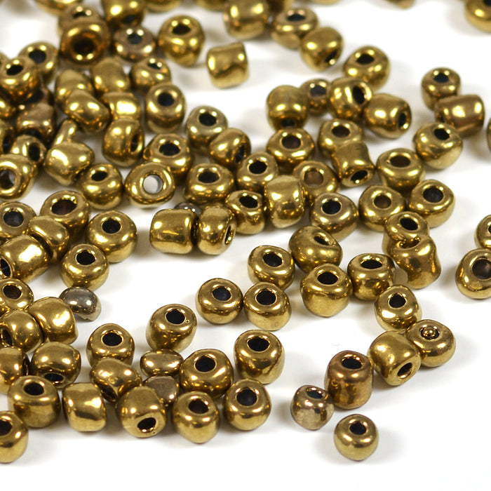 Seed Beads, 4mm, dark gold metallic, 30g