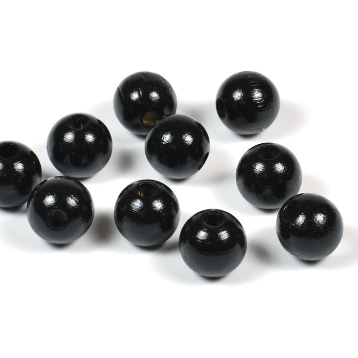 Wooden beads, 10mm, black, 50pcs