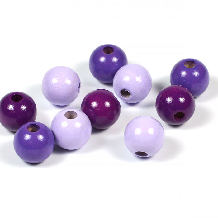 Wooden beads, 10mm, purple mix, 100pcs