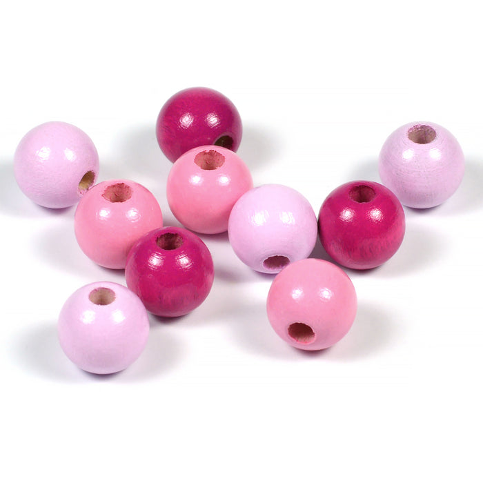 Wooden beads, 10mm, pink-mix, 100pcs
