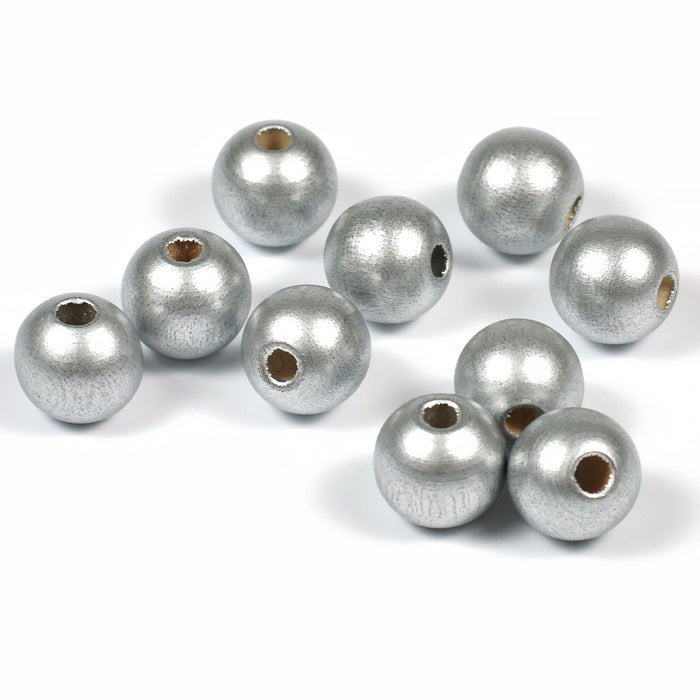 Wooden beads, 10mm, silver, 50 pcs